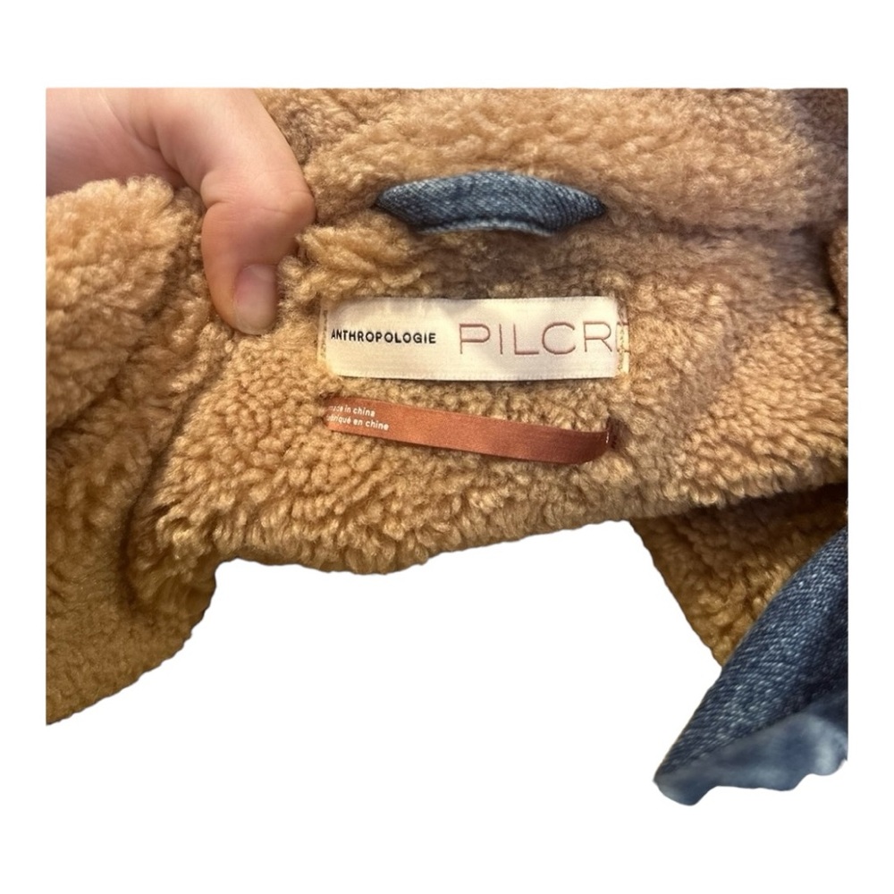 Anthropologie Pilcro Faux Sherpa Collar Denim Button Up Jean Jacket Size‎ Small - Picture 11 of 16